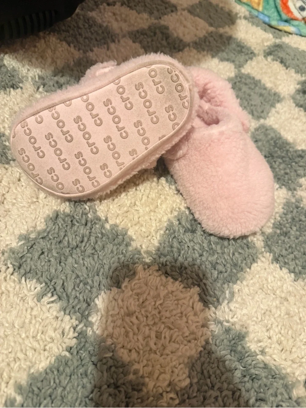 CROCS Kids Pink Fuzzy Slip-On Slippers